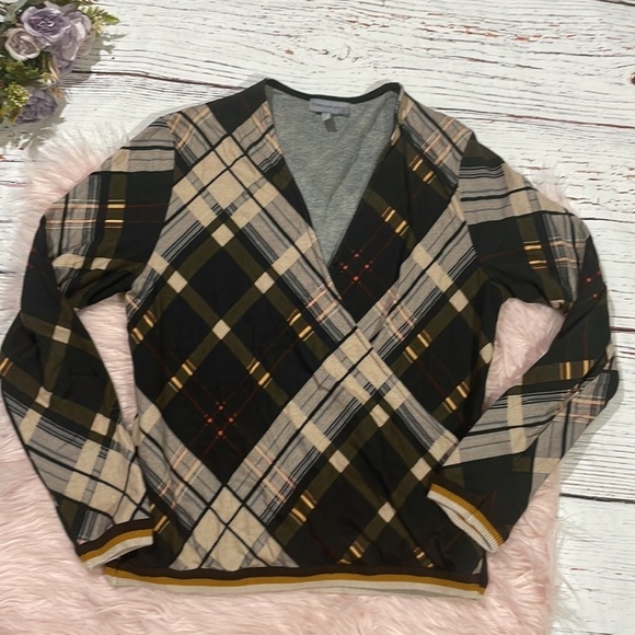Anthropologie Conditions Apply Brown Plaid Wrap Suzette Top - Picture 2 of 10